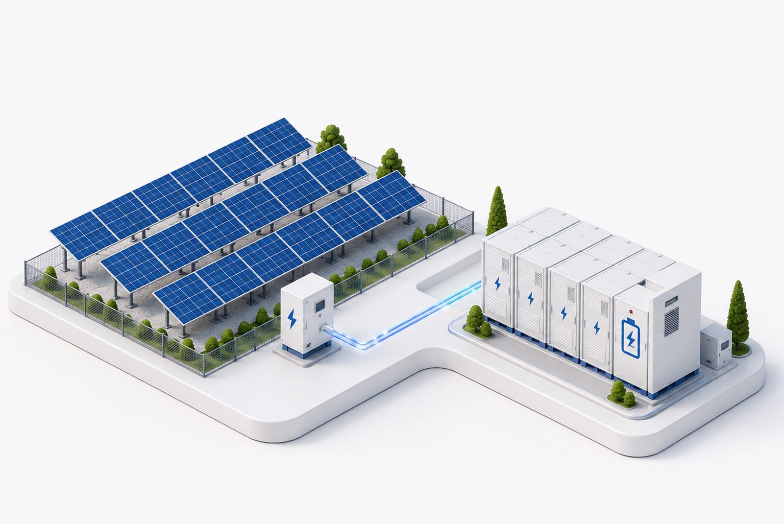 KÁT-os naperőmű energiatárolóval bővítve: napelemsorok és ipari akkumulátoros energiatároló egy rendszerben
